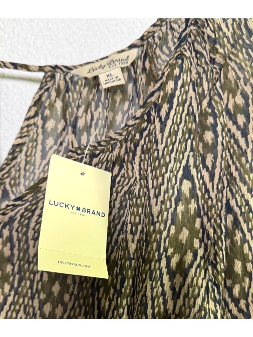 Lucky Brand Sheer Boho Green Blue Geometric Pattern Long Sleeves NWT Womens XL - Picture 6 of 8